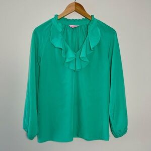 Lilly Pulitzer | Green Ruffled Collar Lightweight Blouse XS